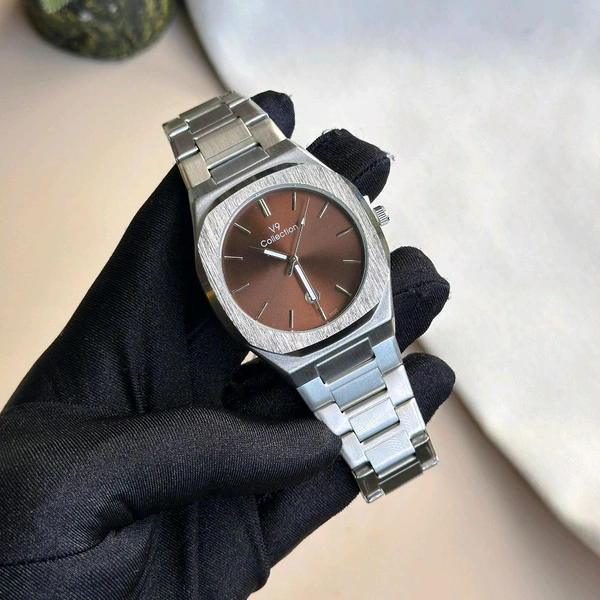 V9 Analog Quartz Movement Collection With High Quality Strap Best Finishing Body & Case - Brown