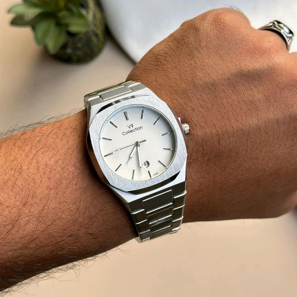 V9 Analog Quartz Movement Collection With High Quality Strap Best Finishing Body & Case - White