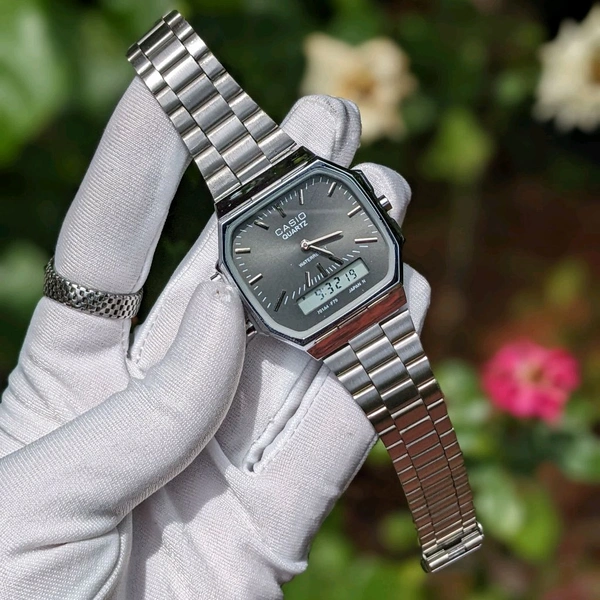 Vintage Analog And Digital Watch With High Quality Strap Best Finishing Body & Case - Gray