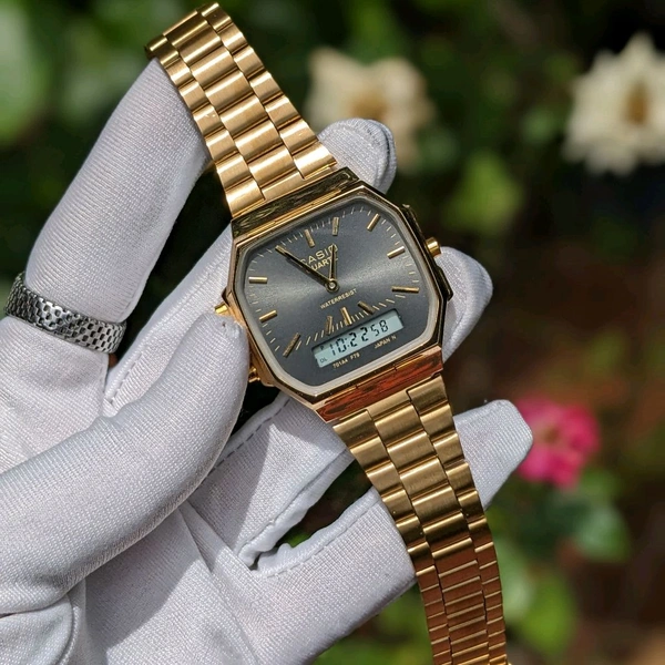 Vintage Analog And Digital Watch With High Quality Strap Best Finishing Body & Case - Gold