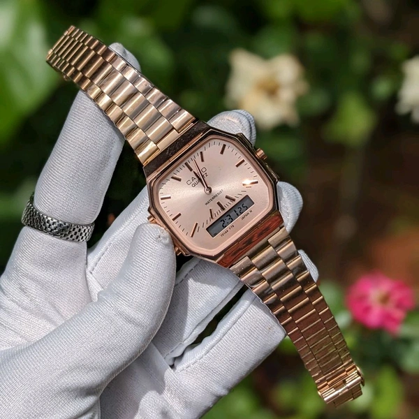 Vintage Analog And Digital Watch With High Quality Strap Best Finishing Body & Case - Rose Gold