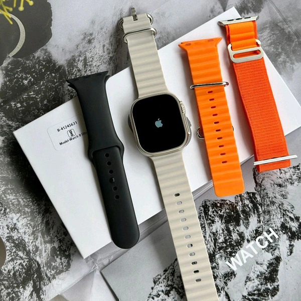 Watch Series 8 Ultra 49MM Smartwatch With Total 4 Free Top Quality Straps | Real Clip And Screw | Logo On/Off