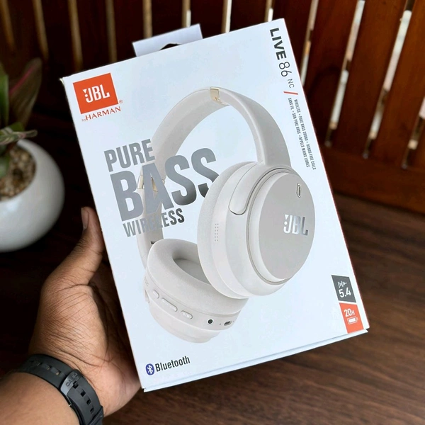 Wireless Active Noise Cancellation Over-Ear Headphones, BT 5 Foldable Headset, Dual Device Connection Upto 8-Hour Battery Life, For Travel Home Office - Smoke White