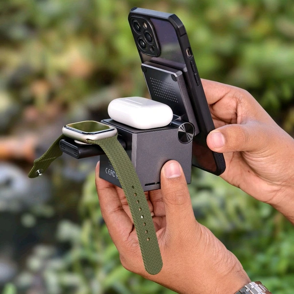 XO 3-in-1 Cube Compatible with MagSafe, 15W Fast Charging Foldable Wireless Charger Station, Compatible with iPhone 15/14/13, Apple Watch 1-8/Ultra, AirPods Pro, Magnetic wireless charger (CX027)