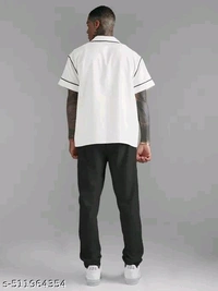 Here’s a unique product name for the outfit:

"Urban Chic Relaxed Fit Ensemble: The Modern Day Lounge Button-Up & Tailored Trouser Set"

 - White, L