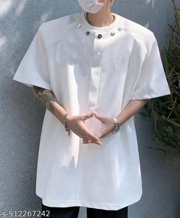 Avant-Garde Urban Statement: The Sculpted Oversized Button-Up Top with Decorative Snap Details, Complemented by Distinctive Cargo Trousers - White, XL
