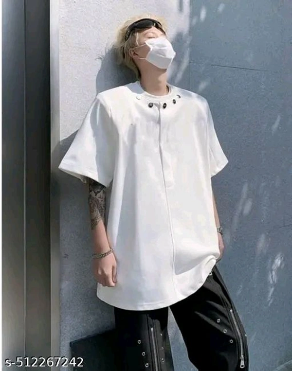Avant-Garde Urban Statement: The Sculpted Oversized Button-Up Top with Decorative Snap Details, Complemented by Distinctive Cargo Trousers - White, XL