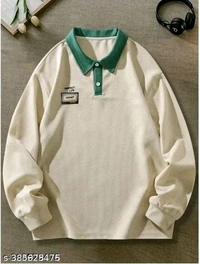 Casual Chic Oversized Polo: The Cozy Textured Long-Sleeve Top with Contrasting Green Collar and Inspirational Patches - Peach, XXL