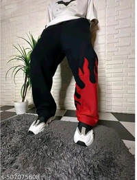 Chic Blaze Trousers ~ 
   Elevate your casual wardrobe with these striking trousers, featuring a unique flame motif that captures attention and exudes confidence - Black, 30