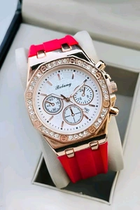 Bolang Luxe Rose Chronograph Watch!!
~ Elevate your style with the Bolang Luxe Rose Chronograph, a perfect blend of elegance and functionality. Featuring a rose gold-tone bezel adorned with sparkling crystals and a vibrant red silicone strap, this watch is designed for those who appreciate bold sophistication.  - Red