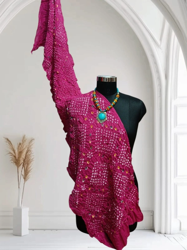 Hand Made Pure Cotton Tie-Dye Traditional Jaipuri Bandhej Dupatta  - Free Size, Rose