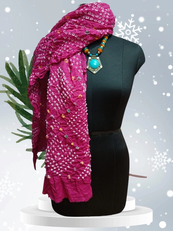 Hand Made Pure Cotton Tie-Dye Traditional Jaipuri Bandhej Dupatta  - Free Size, Rose