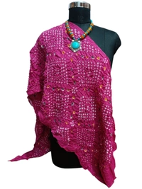Hand Made Pure Cotton Tie-Dye Traditional Jaipuri Bandhej Dupatta  - Free Size, Rose