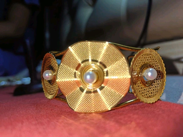Anti Tarnish Gold Plated Dubai Pearl Round Kada Bracelet
 - Free Size, Gold