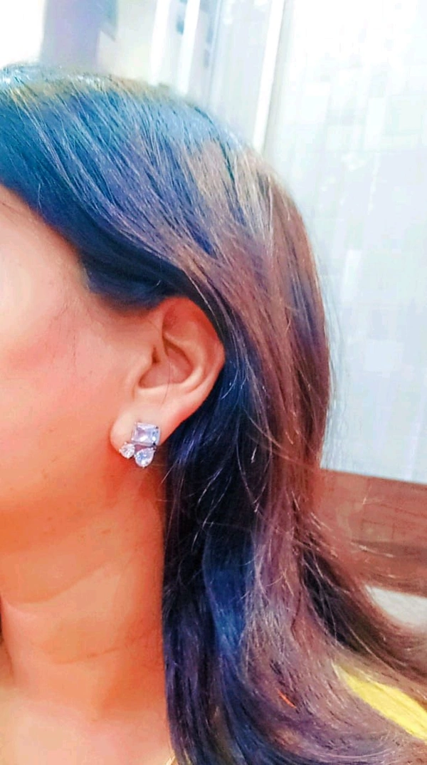 White Stone Silver Plated Small Studs Earrings 