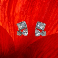 White Stone Silver Plated Small Studs Earrings 