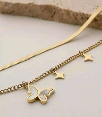 Gold Plated Butterfly and Star Pendant Necklace - Adjustable