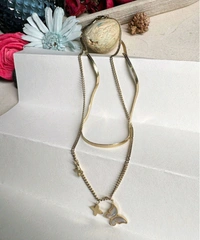 Gold Plated Butterfly and Star Pendant Necklace - Adjustable