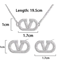 Elegant Letter V Stud Earrings Pendant Set with American Diamonds