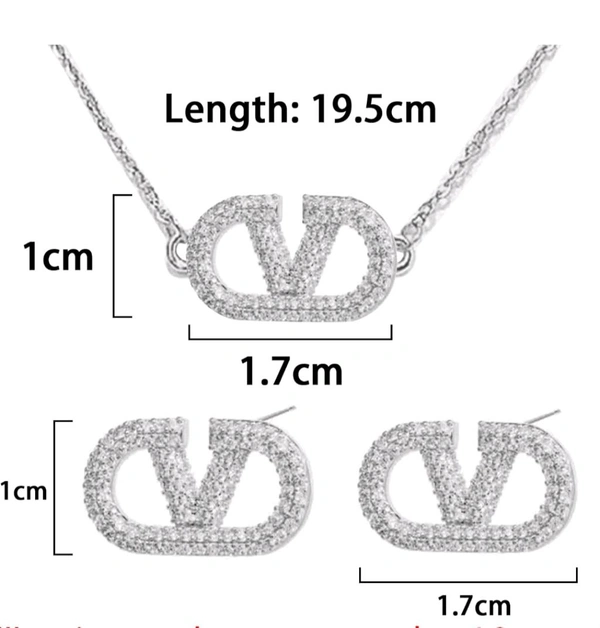 Elegant Letter V Stud Earrings Pendant Set with American Diamonds