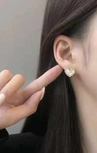 Golden Heart Shaped Pearl Stud Earrings