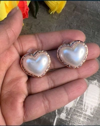 Golden Heart Shaped Pearl Stud Earrings