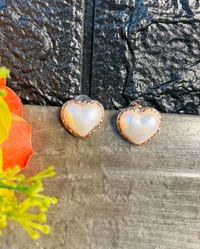 Golden Heart Shaped Pearl Stud Earrings