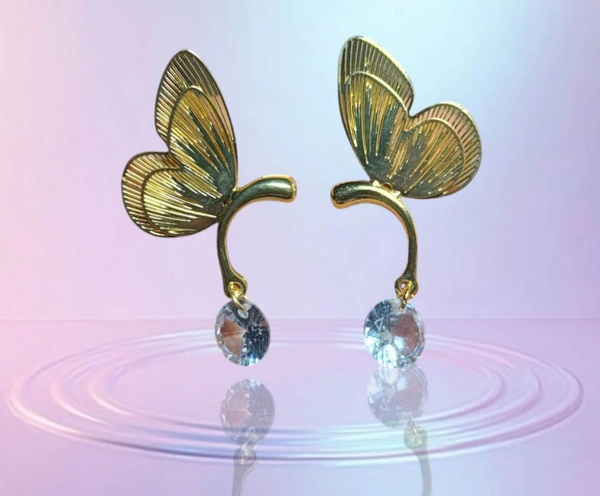 Beautiful Half Butterfly Diamond Studs - Gold