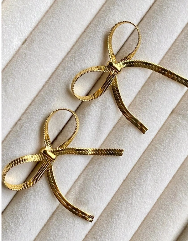 Elegance Ribbon Bow Luxury Gold Earrings