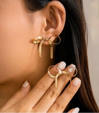 Elegance Ribbon Bow Luxury Gold Earrings