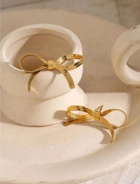 Elegance Ribbon Bow Luxury Gold Earrings