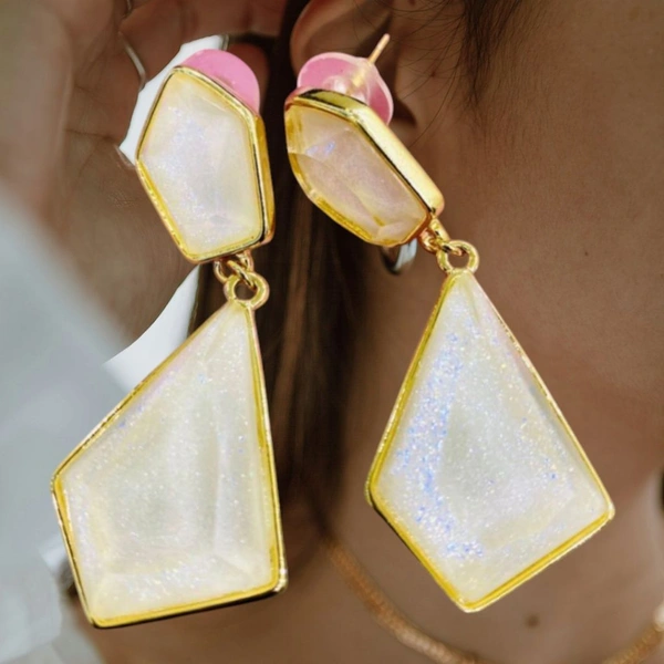 Premium Barfi Collection Bluish White Stone Earring
