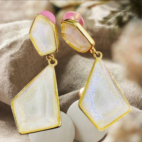 Premium Barfi Collection Bluish White Stone Earring