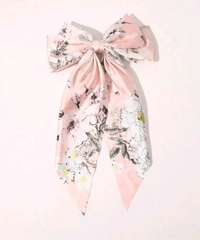 Elegant Floral Print Satin Bow Hair Pin