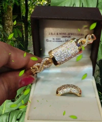 Combo Trendy Cubic Zirconia American Diamond Gold Plated Kada And Beautiful Adjustable Ring  - Gold