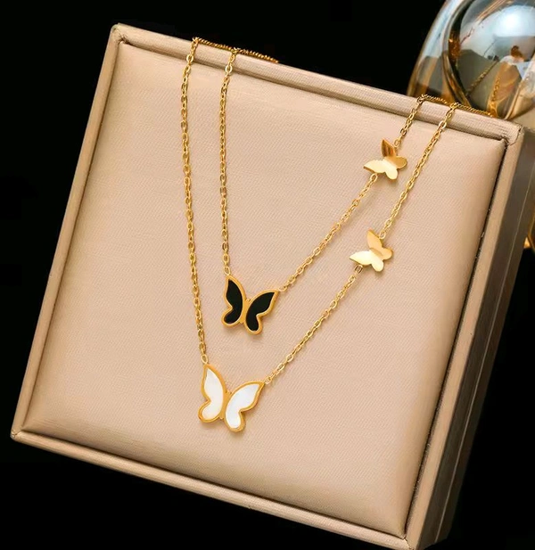 Anti Tarnish Gold Plated Double Layer Butterfly Necklace