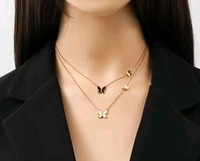 Anti Tarnish Gold Plated Double Layer Butterfly Necklace
