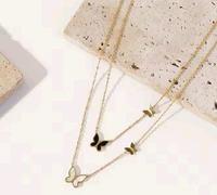 Anti Tarnish Gold Plated Double Layer Butterfly Necklace