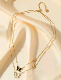Anti Tarnish Gold Plated Double Layer Butterfly Necklace