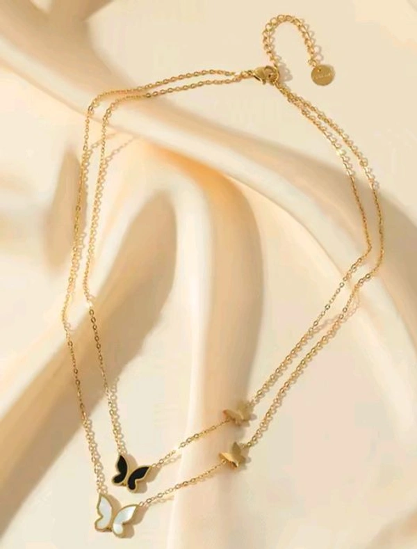 Anti Tarnish Gold Plated Double Layer Butterfly Necklace