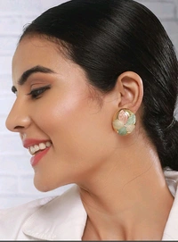 Gold Plated Floral Enameled Anti-Tarnish Stainless Steel Studs Earrings