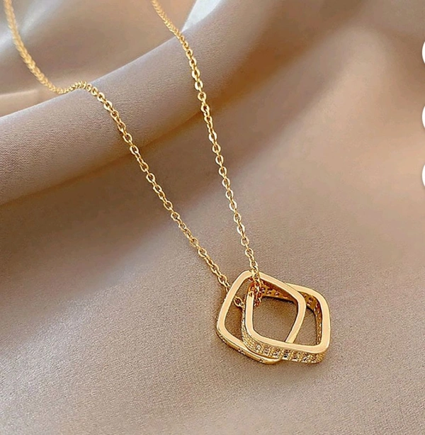 Square Double Interlocking Circle Ring Pendant/ Necklaces