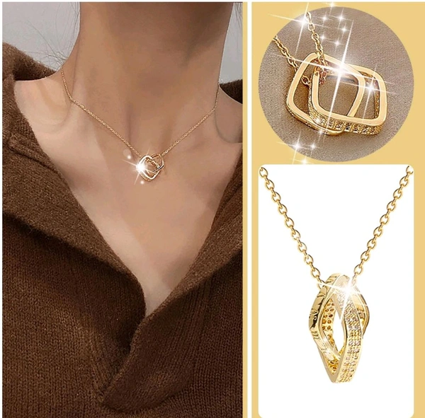 Square Double Interlocking Circle Ring Pendant/ Necklaces