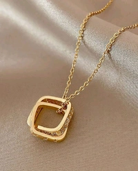 Square Double Interlocking Circle Ring Pendant/ Necklaces