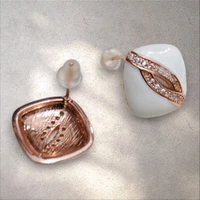 Rose Gold Finished American Diamonds Square White Studs 