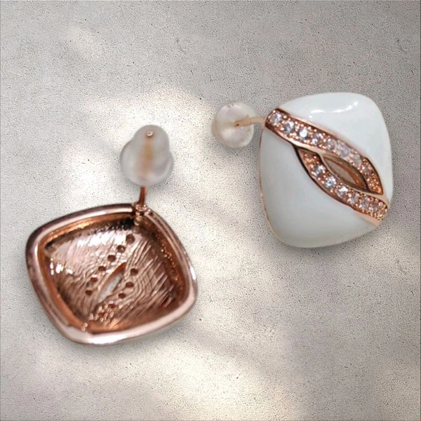 Rose Gold Finished American Diamonds Square White Studs 