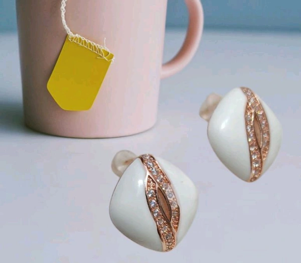 Rose Gold Finished American Diamonds Square White Studs 