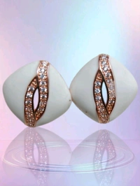 Rose Gold Finished American Diamonds Square White Studs 