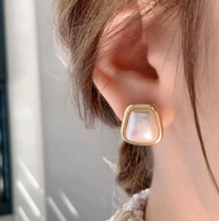 Geometric Square Pearl Earrings Studs
