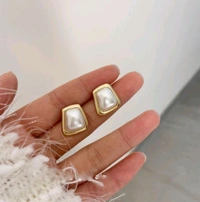 Geometric Square Pearl Earrings Studs
